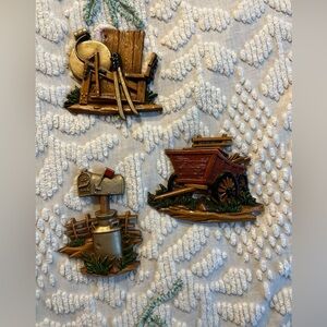 Vintage 1976 Sexton Cast Metal Wall Hangings Set Of 3 Kitchy  70’s Wagon Mailbox